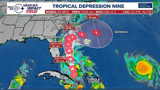 NHC: Tropical Depression 9 continues moving north