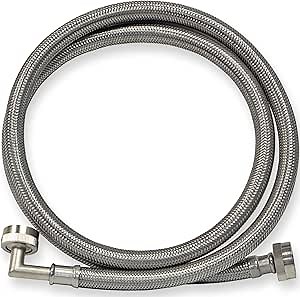 Eastman 6 ft Washing Machine Hose Connector with Elbow, 3/4 in FHT x 3/4 in FHT, Braided Stainless Steel, 48375