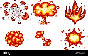 Pixel art explosions. game icons set. Comic boom flame effects for emotion. 8-Bit Vector. Bang burst explode flash nuclear bubble dynamite with smoke. Animation frame. Process steps, Video fire Stock Vector Image & Art - Alamy