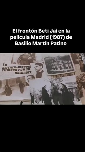 El frontón Beti Jai en la película Madrid (1987) de Basilio Martín Patino. Como se puede apreciar en las imágenes, el mítico frontón madrileño en esos momentos era hogar para muchas personas. El graderío del frontón estaba tapiado y lleno de ventanas. Tras ellas estaban las numerosas viviendas y el piso superior del graderío según parece lo usaban para tender la ropa. La pena es que no se ve el frontis y la parte delantera, solo se ve un momento la zona del rebote, ocupada por la nave industrial