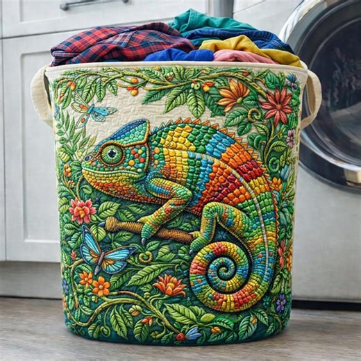 Colorful Chameleon Quilted Laundry Basket, Tropical Floral Fabric Storage Bin, Foldable Laundry Hamper, Nursery Organizer Decor - Etsy