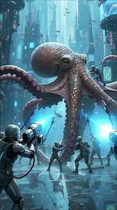 Giant Octopus Battle in Futuristic Underwater City #oceancreatures #redoctopus #oceangiant #oceanman