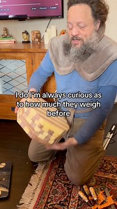 Ever wonder how much a wood blank weighs? This one has 60 pieces of wood in it! I guessed it would weigh less… how about you? Video description: John kneels on the living room rug, he is a little dusty and disheveled from the woodshop. He is wearing an over the shoulder heating pad. He has a very large wood black made of different types and colors of wood. He weighs it on a digital scale and it says it is 12 pounds. #woodworking #king #woodturning #woodturners #woodturnersofinstagram #woodturner