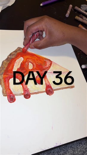Day 36 of making art everyday, today I drew a peice of strawberry cheesecake, from a pinterest tutorial #oilpastel #artist #artchallenge #oilpasteldrawing #smallartist