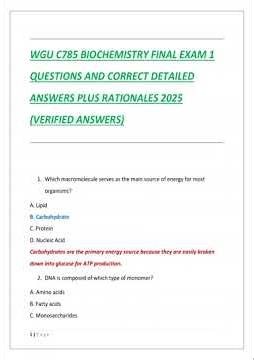 Wgu C785 Biochemistry Final Exam 1 TEST BANK 2025 Verified Questions With Detailed Answers