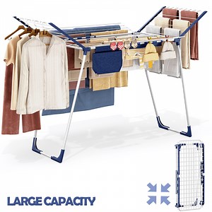 Clothes Drying Rack, KK KINGRACK Foldable Drying Rack with Large Space & Sock Clips, Laundry Rack with 4 Drying Wings, Indoor Outdoor, White