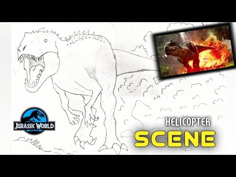 Indominus Rex vs Helicopter 🚁 | how to draw a Indominus Rex | step by step | Jurassic world 🦕