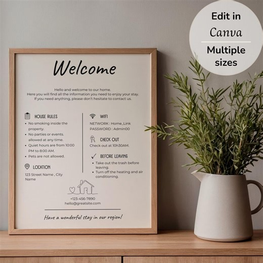 Airbnb Welcome Sign Canva Template | Vacation Rental Welcome Sign | Editable Guest House Rules Sign - Etsy