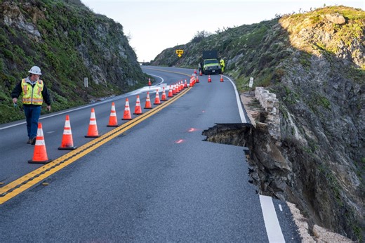 Motorists creep along 1 lane after part of California’s iconic Highway 1 collapses