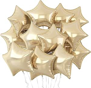 Champagne Gold Star Balloons,12Pcs Light Gold Silver Star Shaped Foil Balloons,18Inch Large Helium Balloon for New Year Eve Birthday Baby Shower Graduations Anniversary Wedding Party Decorations