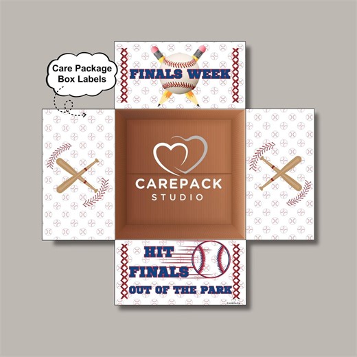 Baseball Care Package Box Labels Printable Box Flap Download Hit Finals Out of the Park Theme Exam Week College Athlete Boy Baseball Player - Etsy UK