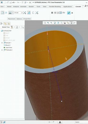 Creo Part Modeling II Extrude Cut II Extrude Remove Materials.......#engineering #design