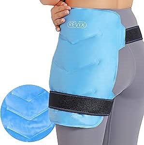 REVIX Hip Ice Pack Wrap with Straps, Reusable Gel Cold Compression for Hip Replacement, Soft Plush Lined Cold Packs for Sciatic Nerve Discomfort Relief