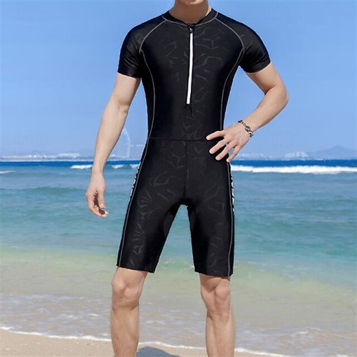 Short Sleeve Swimwear Front Zip Swimming Diving Surfing Snorkeling Solid Colored Summer Spring Autumn 2025
