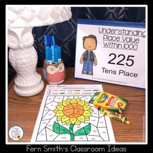 Place Value to 1,000 Color By Number Worksheets for Second Grade