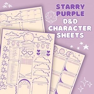 Starry Night Dnd 5e Character Sheet: Pastel Purple Dungeons and Dragons (PDF Printable/fillable) - Etsy