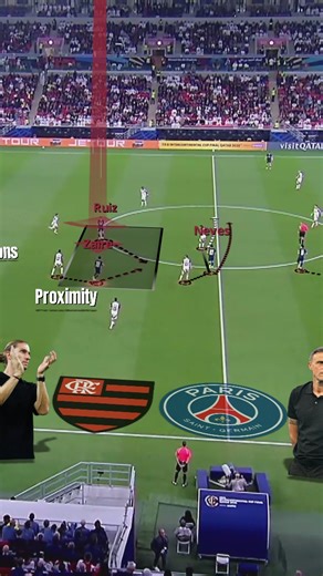 @fpfanalista on Instagram: "25-26 PSG VS FLAMENGO Combination ✅ Diagonal interaction with short distances between players (allowing rapid sequence of passes) ✅ Diagonality, causes the opposition to become 'reactive' rather than anticipative. ✅ Important aspect is the off-ball movement from Neves, as the midfielder briefly drags both pivots along, creating more space for the next receiver. ✅ Minimal space & time with individual solution Collaboration @footballerplus Video analysis with @livetagpr