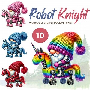 Robot Knight Gnome Watercolor Clipart Set Rainbow Unicorn Robot Art, Cute Digital Gnome Illustrations for Crafts for Commercial Use - Etsy Canada