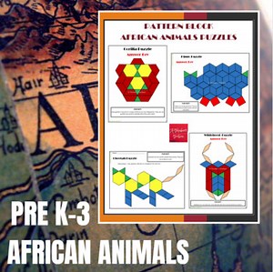 Animals of Africa Pattern Block Mat Printables & Worksheets