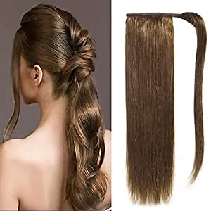 mscoco Ponytail Extension Human Hair 100% Real Remy Human Hair Wrap Around Ponytail Long Straight Ponytail Hairpiece Pony Tails