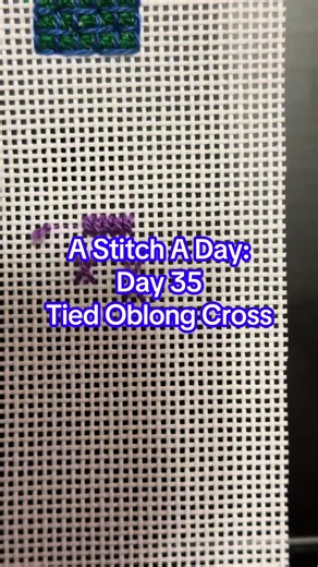 A Stitch A Day # 35 is the tied oblong cross stitch! This is a super fun stitch for borders, backgrounds, or even something you want to add a bristly texture to #astitchaday #needlepoint #decorativestitches