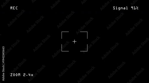 Camera REC Screen Overlay with Zoom Indicator, Focus Frame and Recording Status Display, Professional Camera Interface for Video Production