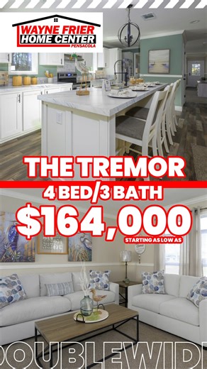  THIS MONTH'S SPECIAL  THE TREMOR | 4 BED | 3 BATH | $164,000 CALL OR COME BY TODAY! ‍♂️ ☎️ (850) 475-9955  WayneFrierOfPensacola.com  2600 County Rd 95A, Cantonment, FL #WayneFrierPensacola #CantonmentFlorida #FloridaHomesForSale #ManufacturedHomesFlorida #FloridaMobileHomes #LiquidationSale #LotModelBlowout | Wayne Frier of Pensacola | Facebook