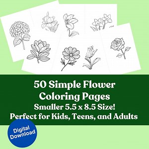 50 Simple Flower Coloring Pages: Quick & Easy Designs (PDF) Printable Coloring Pages Digital Download Floral Botanical Colouring - Etsy