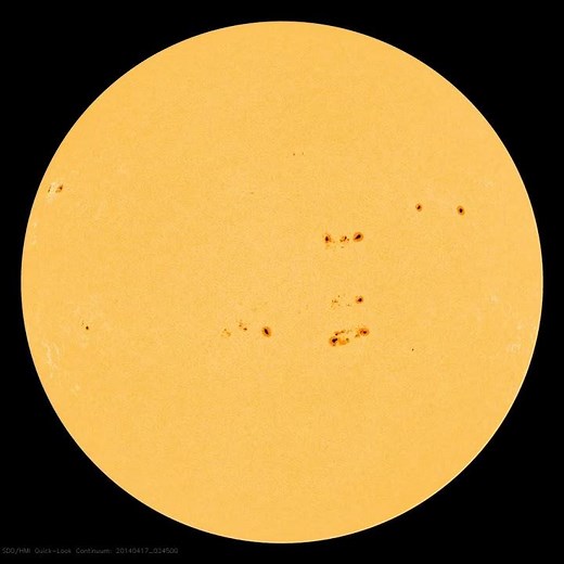 Animation of sunspots and faculae from April 15-23, 2014