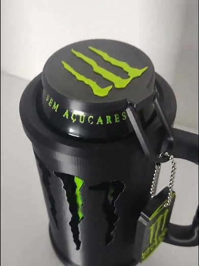 🔥 Kit Porta Lata Monster 3D com Tampa e Abridor | Copo para Energético