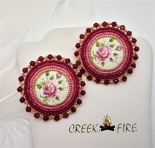 Native American Beaded Pink and Red Rose Earrings - Etsy