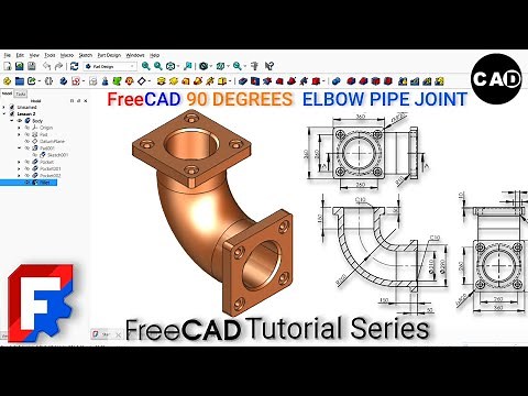 FreeCAD Beginner Course | Module 1 – Lesson 9 | 3D Model 90 degrees Elbow Pipe Flange Step Tutorial