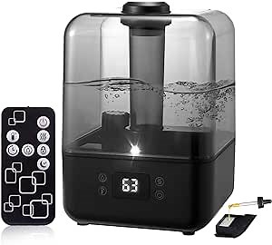 Cool & Warm Mist Humidifier for Bedroom Office, Ultrasonic Air Humidifier for Home Baby & Plant, 3 Adjustable Mist, 360° Nozzle, Auto Shut-Off, Lasts Up to 32 Hours, Super Quiet, Black