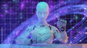 Digital marketing concept, future smart world technology futuristic 3D robot abstract orbit cyber background. Modern big data business digital marketing strategy internet metaverse technology