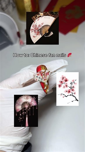 Chinese folding fan nail tutorial 🪭🌸 #3dnailart #nailart #nailtutorial #pressonnails #nails