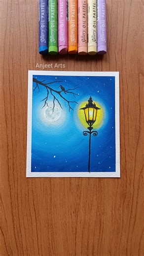 Easy Moonlight Scenery Drawing | Oil Pastel Art #shorts