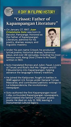 January 27, 1867 - “Crissot: Father of Kapampangan Literature”