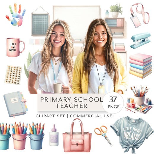 Primary School Teacher Clipart Set | Kids Classroom Digital Stickers - Etsy
