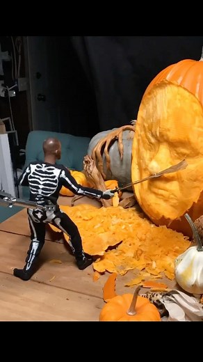 Lawrence Becker on Instagram: "Behind the Scenes 1 of @willsmith Will-oween stop motion. Thanks to @morezmorestudio for making the jumpsuit. @villafanestudios for the bendable pumpkin arms/legs @patagraph for the tin foil inspiration. @hottoyscollectibles for the figures. @blokepdx for the pumpkins. #stopmotion #stopmotionanimation #stopmotionvideo #animation #toyart #toyartistry #sculpture #hottoys #sculpt #timelapseart #behindthescenes #art #motionlovers"