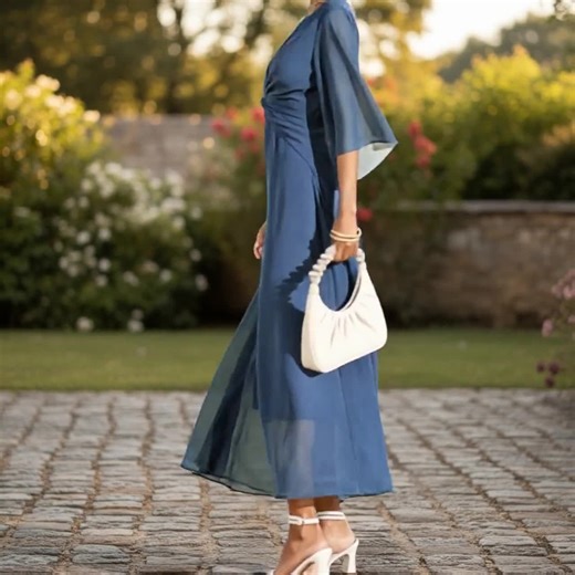 Light Weight Flowy Dress: Batwing Sleeve Vintage Dresses, Denim Blue Gown for Wedding Guest - Etsy