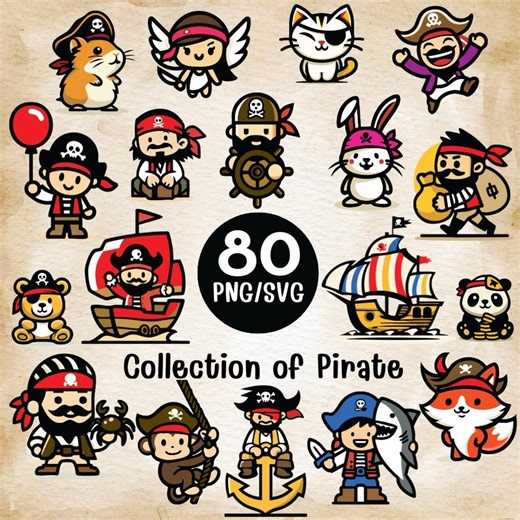 80 Pirate Clipart PNG SVG | Kids Party Sticker (digital Download) - Etsy