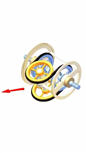 Tuyển tập cơ cấu mô phỏng kỳ thú ( Tiếp theo) Bộ vi sai đai truyền.Kim đỏ chỉ hướng chuyển động của xe.Khi xe rẽ trái, trục xanh bên trái giảm tốc, trục xanh bên phải tăng tốc và ngược lại. | Tuyệt Đỉnh SolidWorks