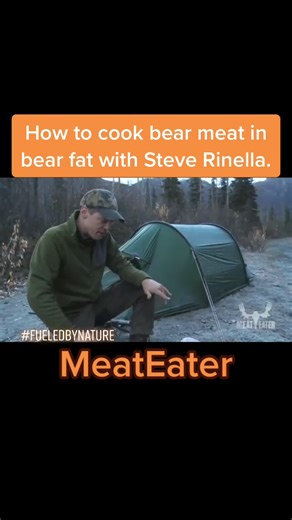 Here’s a classic backcountry recipe from Steve. Bear meat cooked in bear fat. #cooking #survival #meateater #fueledbynature #hunting