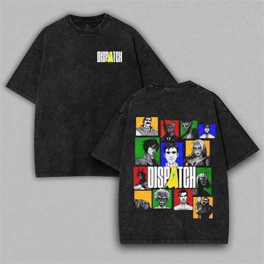 Dispatch V3 Double Printed Oversize Heavyweight Acid Washed Cotton Tee Game Graphic T-Shirt for Men Vintage Gaming cute christmas gift Retro Black Tee Oversized Heavyweight Cotton T-Shirts