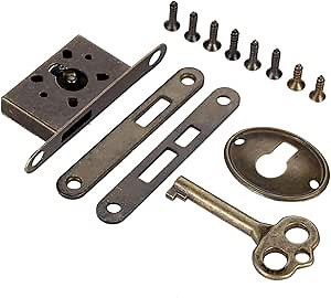 Dophee 1Set Antique Bronze Full Mortise Mini Decorative Locks with Key for Furniture Drawers Wardrobe Cabinet Jewelry Box Lock Replacement