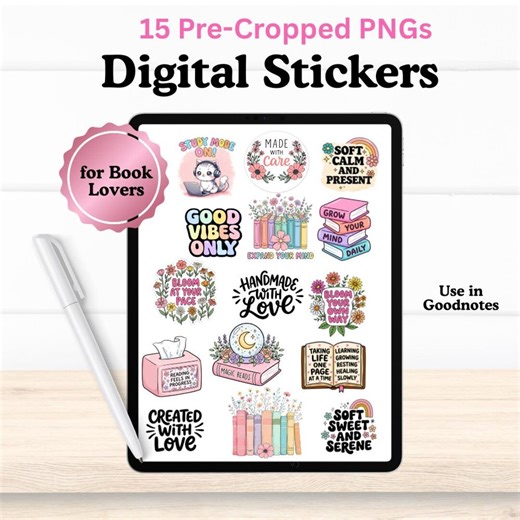Digital Book Stickers for Goodnotes & Notability Book Lover Planner Stickers Reading Journal PNG Bookish iPad Stickers - Etsy