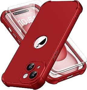 ORETECH for iPhone 15 Case, with [2 x Screen Protectors] [10 Ft Military Grade Drop Test] [Camera Protection] 360° Full Body Shockproof Slim Thin Phone Case iPhone 15 Cover 6.1" Red