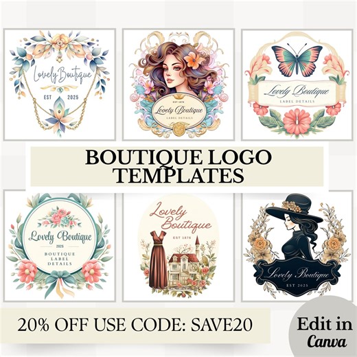 Boutique Logo Templates | Fashion Branding Kit for Small Business | Editable Logo Design in Canva - Etsy