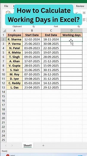 How to Calculate Working Days in Excel? 🔥 #excel #exceltips #shortvideo #shortsviral #exceltricks