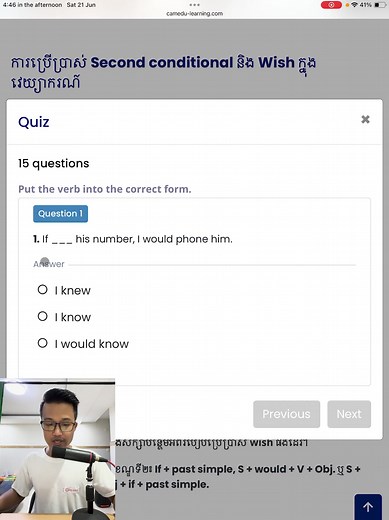 6.5K views · 236 reactions | អនុវត្តការប្រើប្រាស់ 2nd Conditional & Wish ក្នុងភាសាអង់គ្លេស | Cam-Edu | Facebook